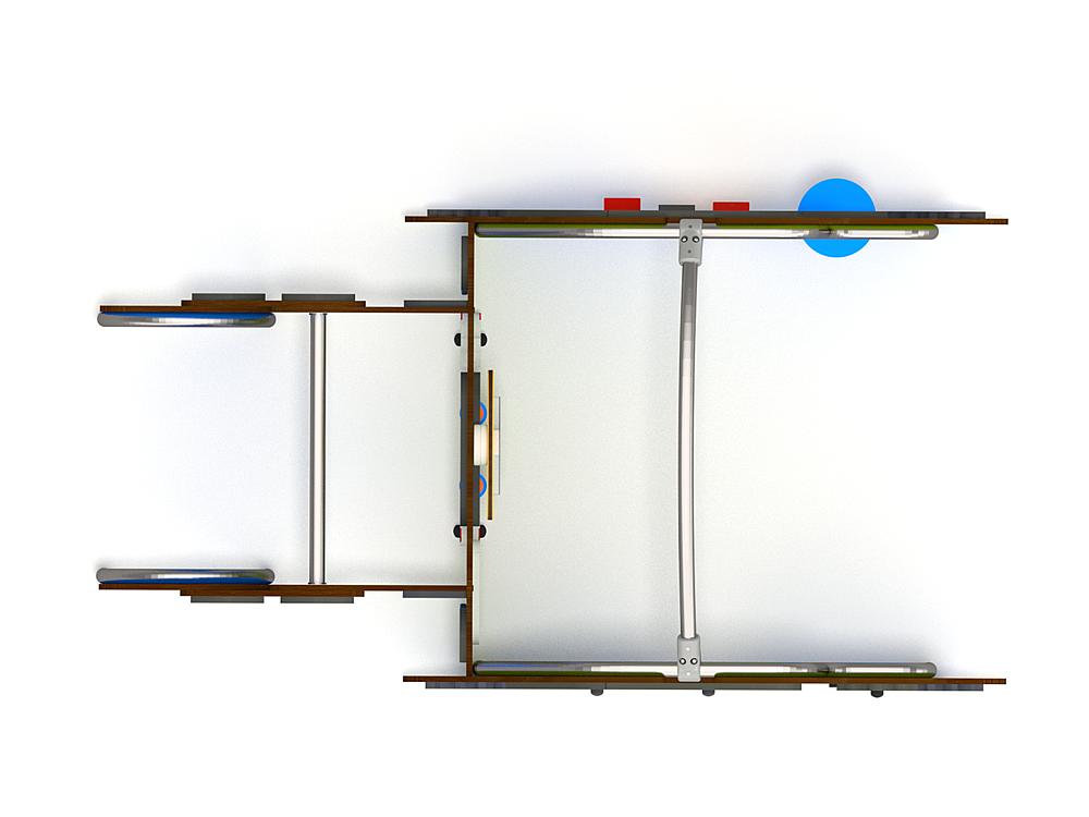 Schwinger für Kleinkinder mit Metallgestell und grünen Verbindungen auf weißem Hintergrund.