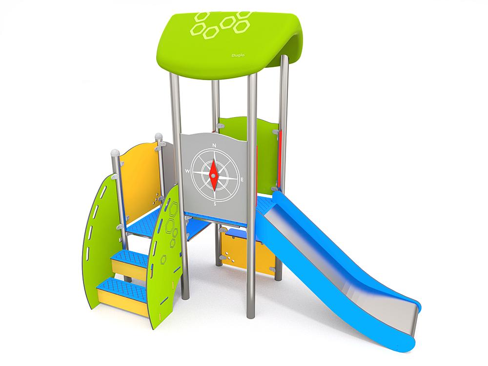Bunter Kinderspielplatz mit Rutsche und Kletterelementen für Freiluftspielbereiche.