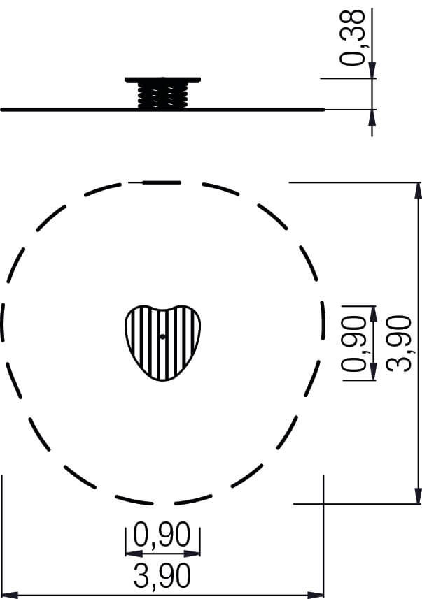 Herzsymbol auf runder Platte mit Maßen – technische Zeichnung für Designobjekt