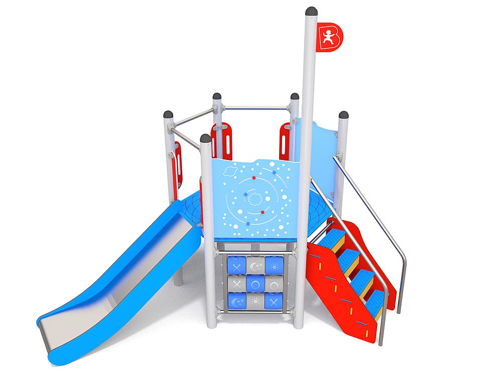 Schwinger für Kleinkinder mit Metallgestell und grünen Verbindungen auf weißem Hintergrund.