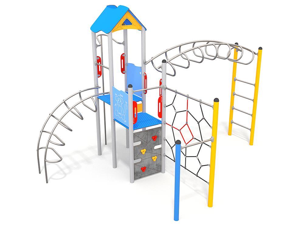 Schwinger für Kleinkinder mit Metallgestell und grünen Verbindungen auf weißem Hintergrund.