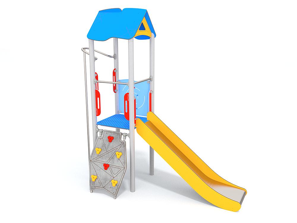 Schwinger für Kleinkinder mit Metallgestell und grünen Verbindungen auf weißem Hintergrund.