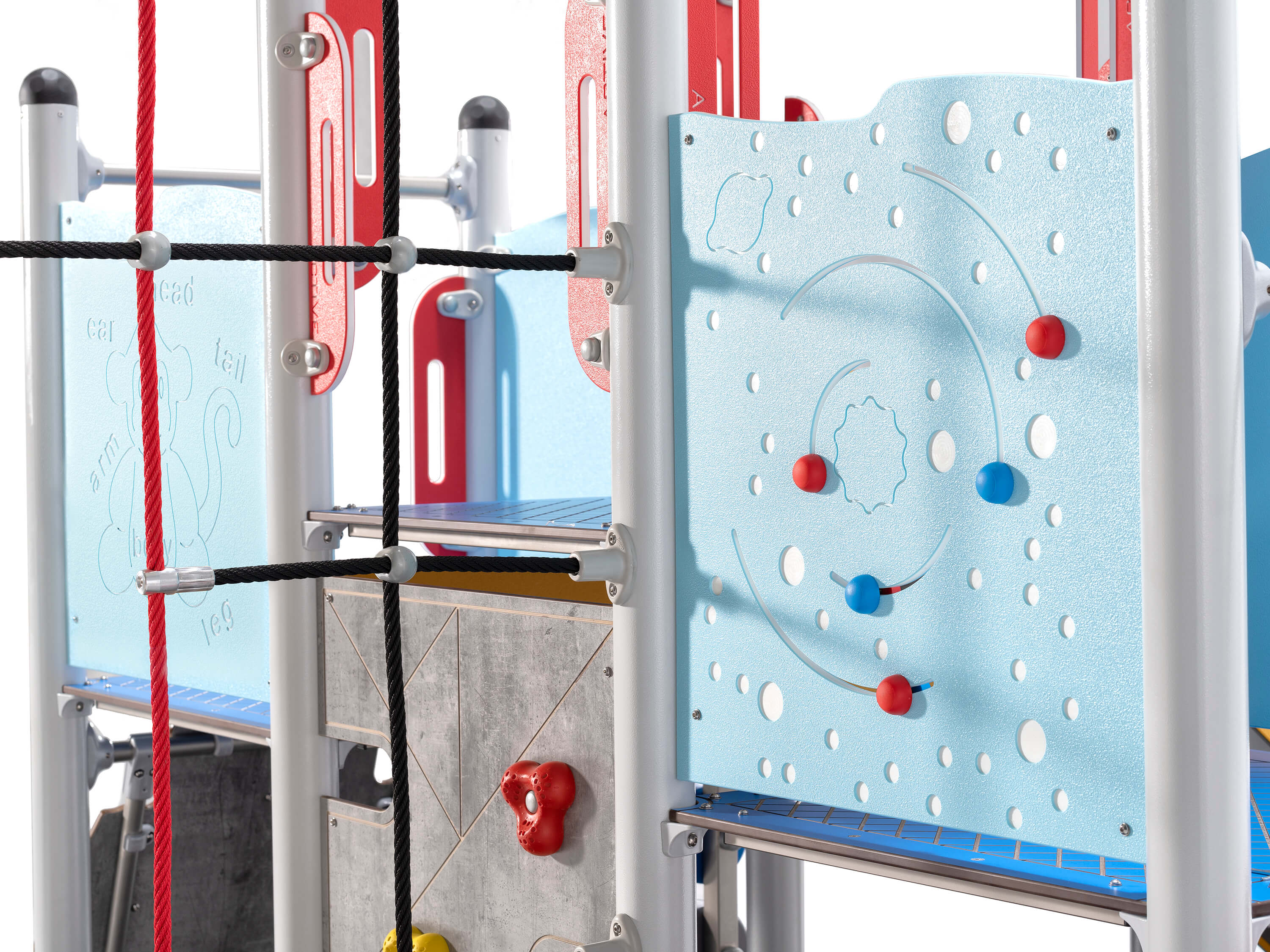 Schwinger für Kleinkinder mit Metallgestell und grünen Verbindungen auf weißem Hintergrund.