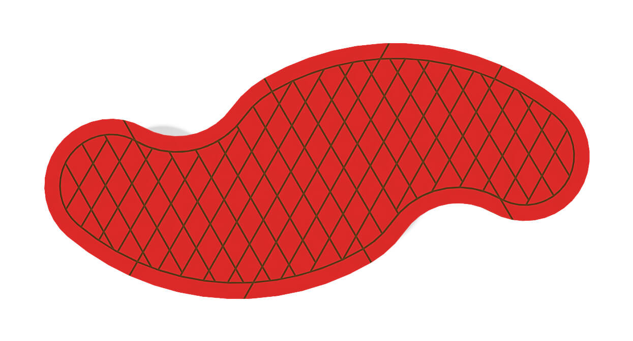 Rote Schuhsohle mit Diamantmuster – stilvolles Design für Sneaker oder Sportschuhe.