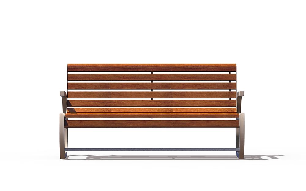 Moderne Sitzgelegenheit mit geschwungenem Gestell und dunkler Farbe auf weißem Hintergrund.