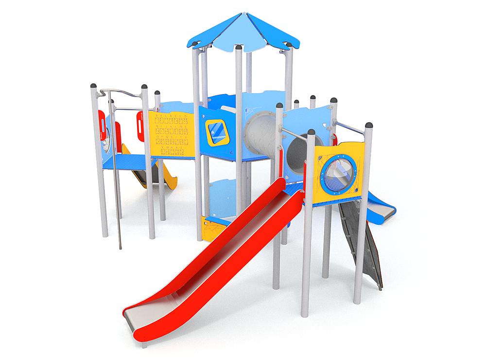 Schwinger für Kleinkinder mit Metallgestell und grünen Verbindungen auf weißem Hintergrund.