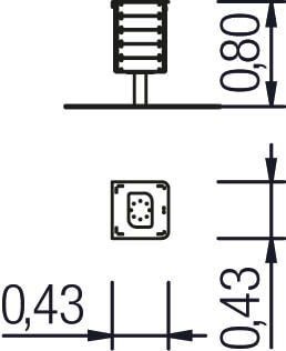 Technische Zeichnung eines LED-Moduls mit Maßen: 0,80 und 0,43 cm.