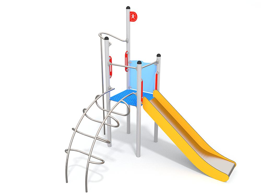 Schwinger für Kleinkinder mit Metallgestell und grünen Verbindungen auf weißem Hintergrund.