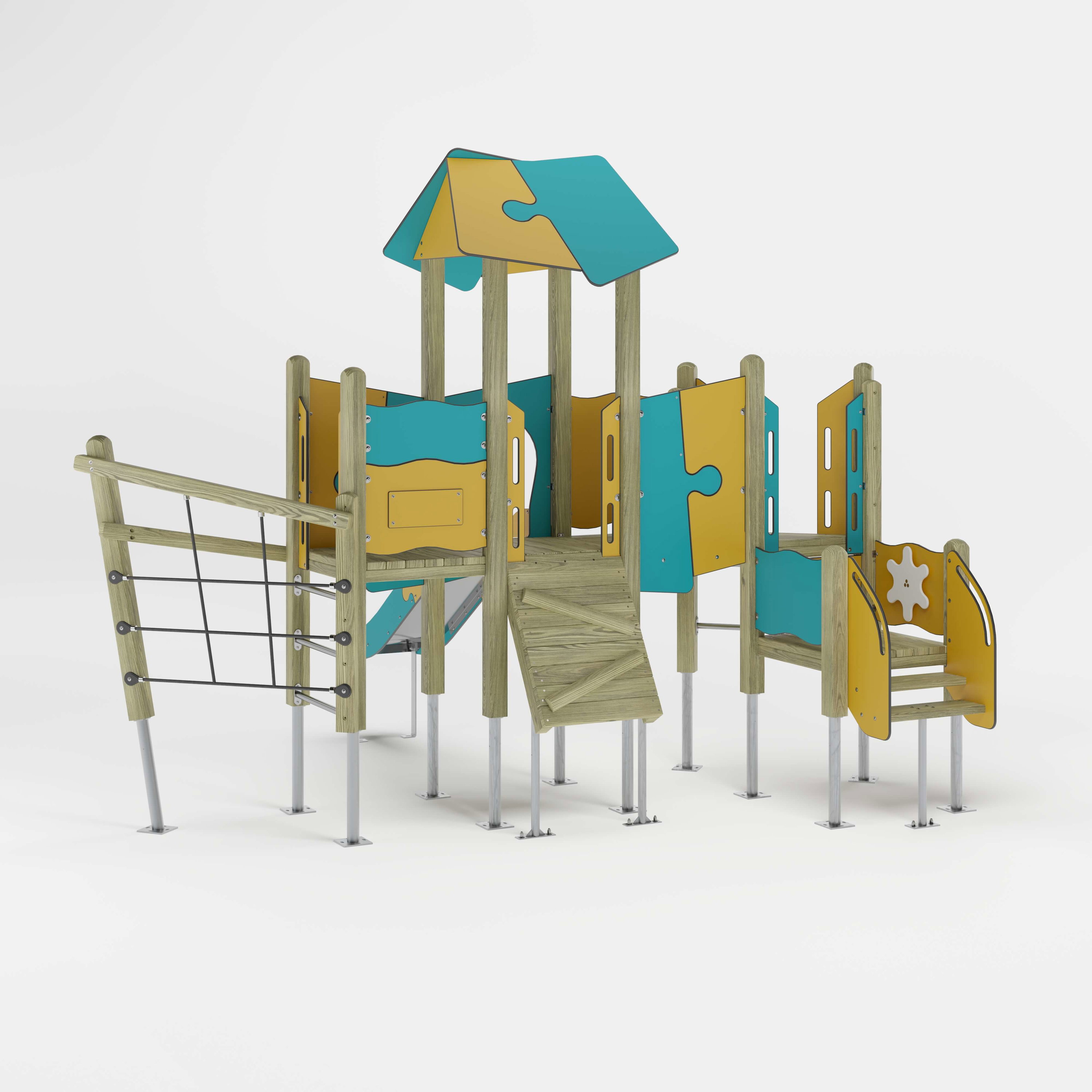 Bunte Holzspielanlage mit Rutsche und Klettergerüst für Kinder im Freien.

Bunte Holz-Spielplatzanlage mit Rutschbahn & Kletterelementen – ideal für kindliche Abenteuer draußen.