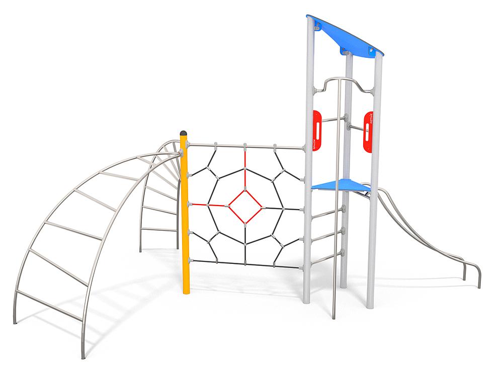 Schwinger für Kleinkinder mit Metallgestell und grünen Verbindungen auf weißem Hintergrund.