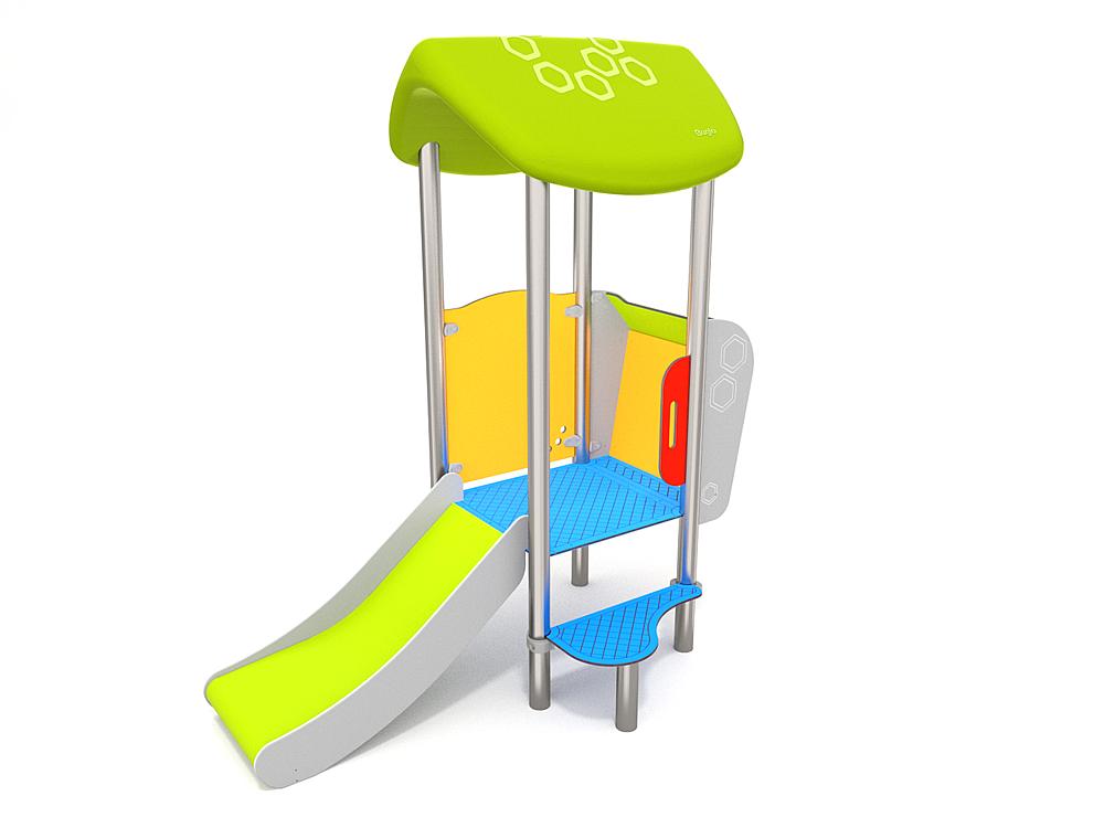 Bunter Kinderspielplatz mit Rutsche und Kletterelementen für Freiluftspielbereiche.