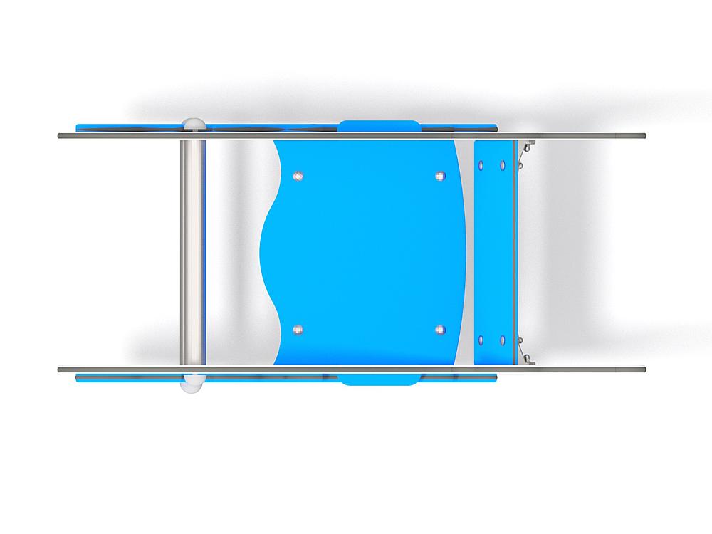 Schwinger für Kleinkinder mit Metallgestell und grünen Verbindungen auf weißem Hintergrund.