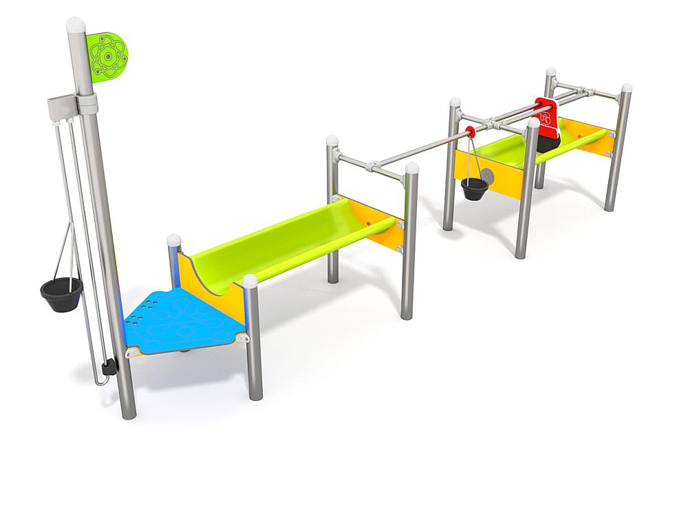Schwinger für Kleinkinder mit Metallgestell und grünen Verbindungen auf weißem Hintergrund.
