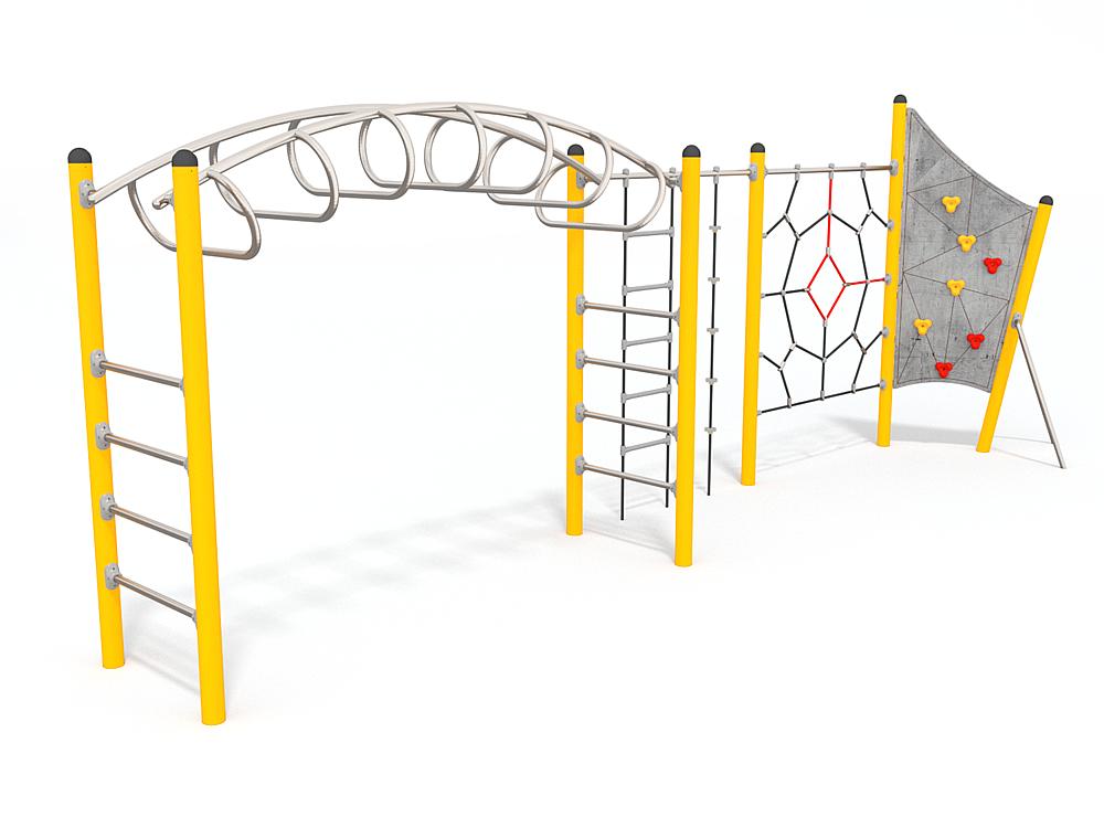 Schwinger für Kleinkinder mit Metallgestell und grünen Verbindungen auf weißem Hintergrund.