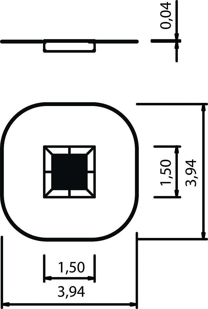 Technisches Zeichnung eines Kinderspielgeräts mit Maßen und Ansichten von oben und seitlich.