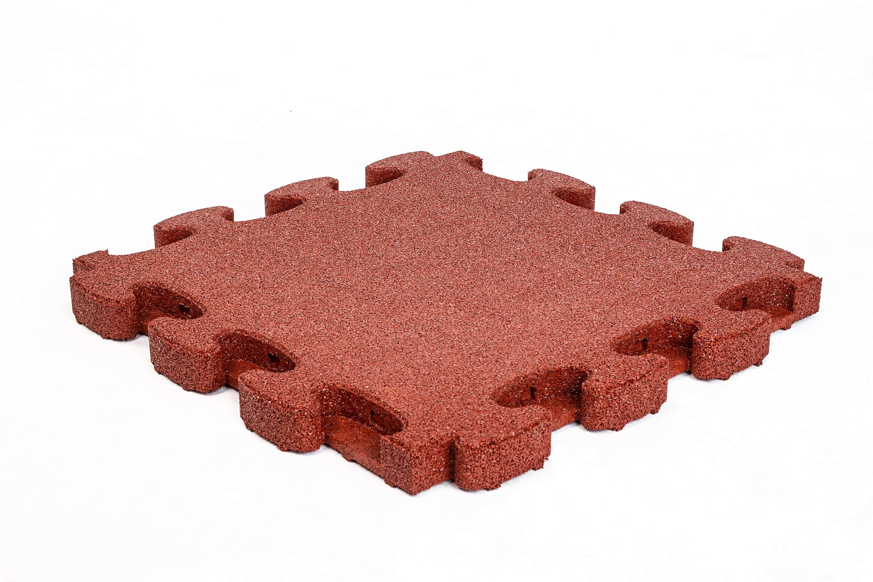 Rote Puzzle-Teile für Bodenbelag – interlockend und rutschfest auf weißem Hintergrund.