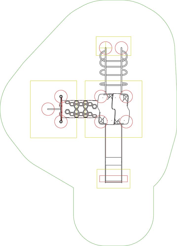 Kinderspielplatz mit Rutsche, Klettergerüst und Seilrutschen im grünen Bereich.