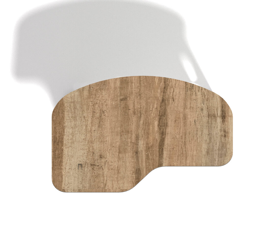 Holz-Aufsatzplatte mit natürlicher Maserung und abgerundeten Kanten für Küchenarbeitsfläche.