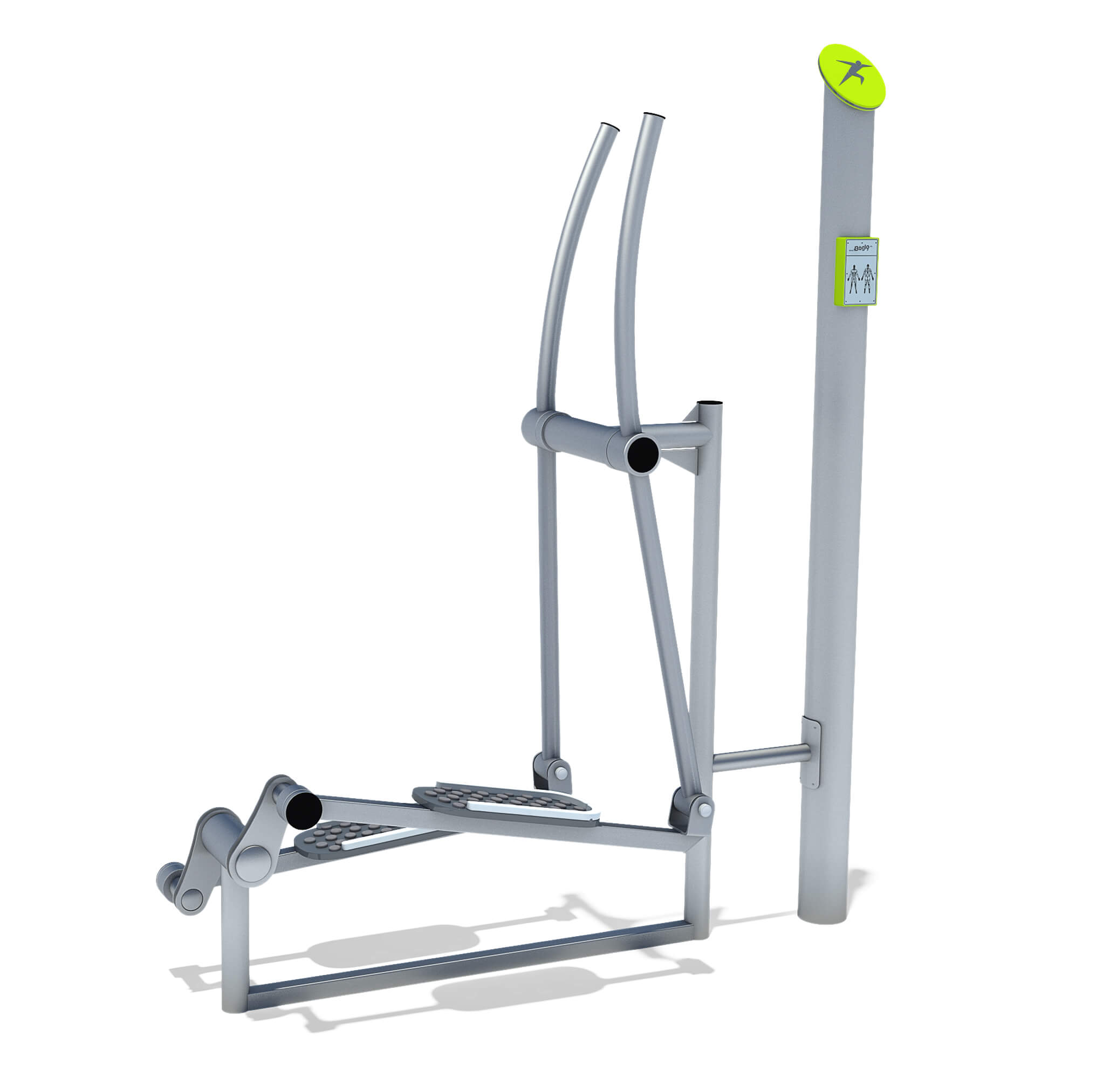 Außenstation für Bein- und Bauchübungen im Park – modernes Fitnessgerät aus Metall mit grünem Aufsatz.