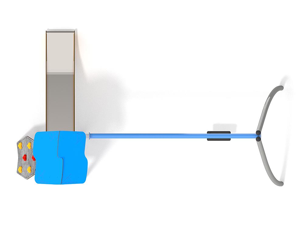Schwinger für Kleinkinder mit Metallgestell und grünen Verbindungen auf weißem Hintergrund.