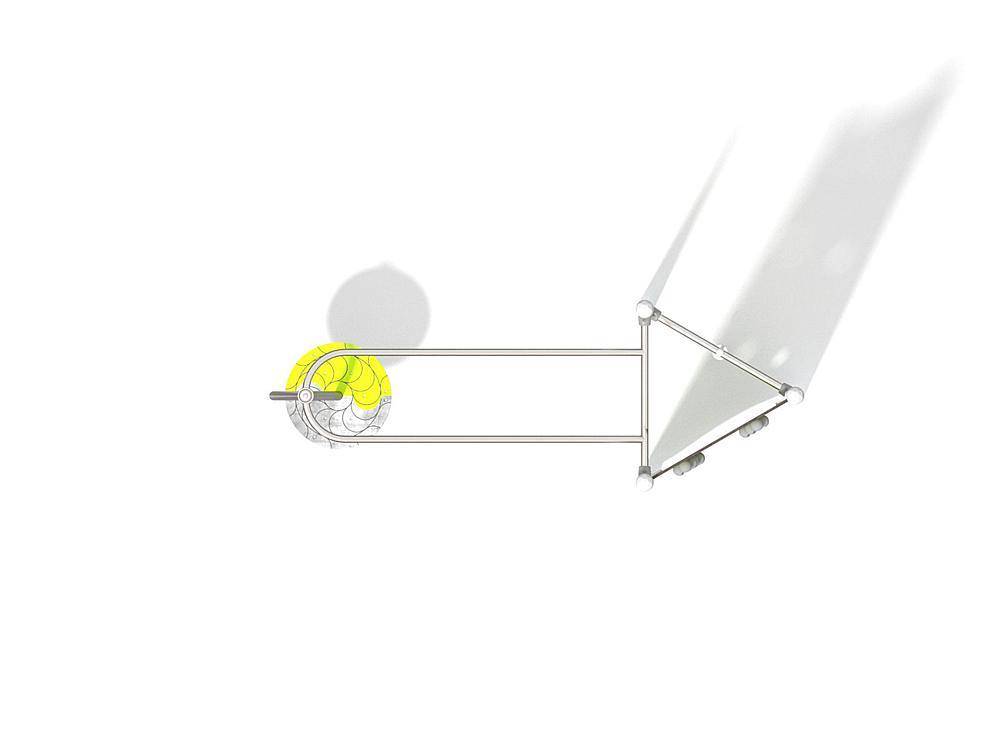 Schwinger für Kleinkinder mit Metallgestell und grünen Verbindungen auf weißem Hintergrund.