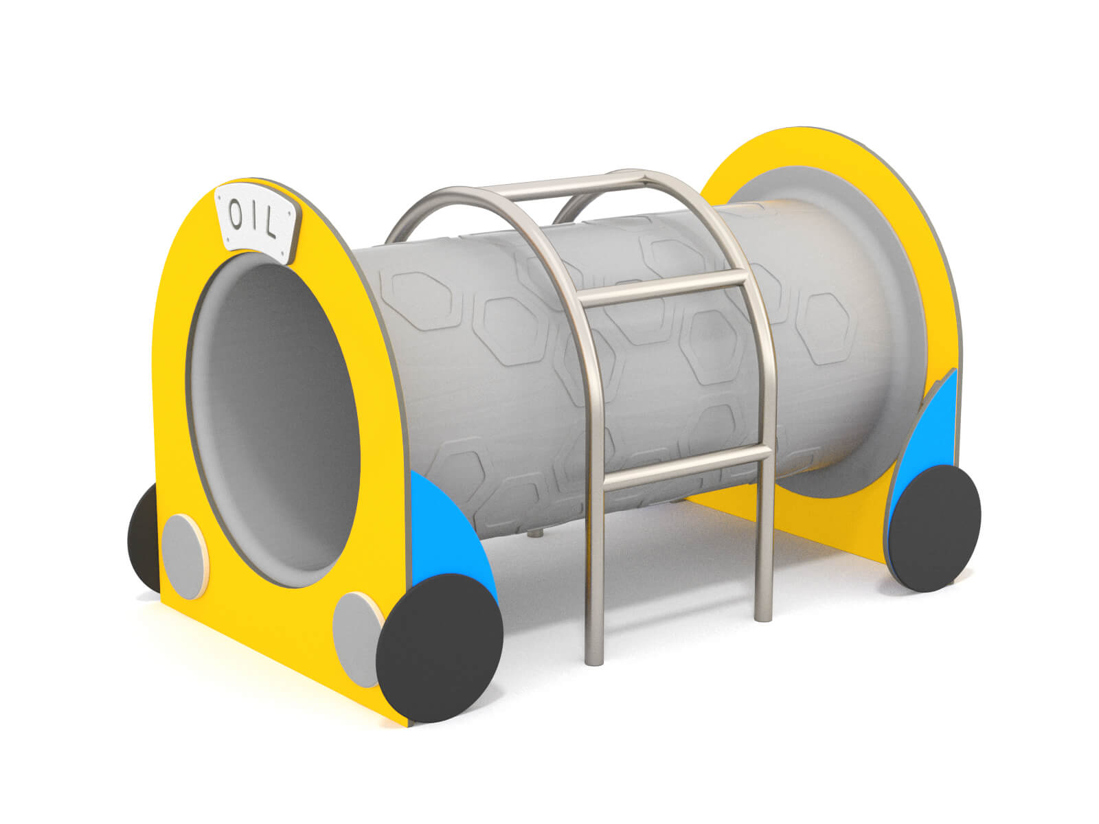 Schwinger für Kleinkinder mit Metallgestell und grünen Verbindungen auf weißem Hintergrund.