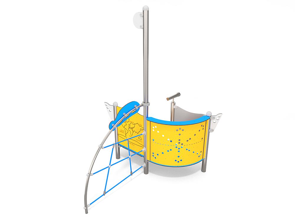 Schwinger für Kleinkinder mit Metallgestell und grünen Verbindungen auf weißem Hintergrund.