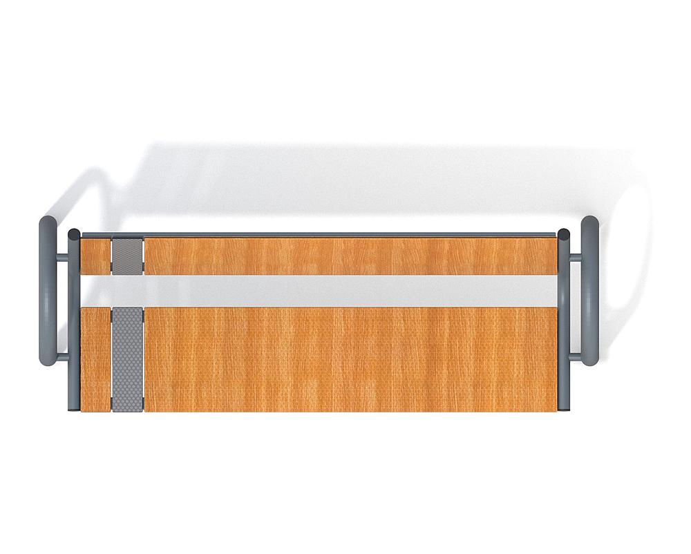 Moderne Parkbank mit Holz- und Metallverkleidung für öffentliche Räume.