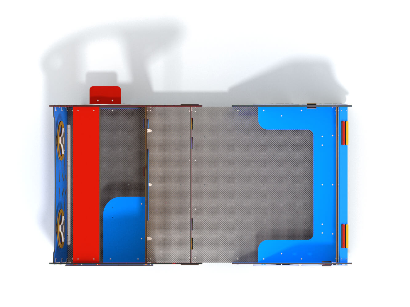Schwinger für Kleinkinder mit Metallgestell und grünen Verbindungen auf weißem Hintergrund.