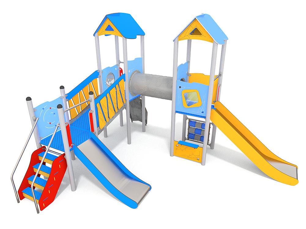 Schwinger für Kleinkinder mit Metallgestell und grünen Verbindungen auf weißem Hintergrund.