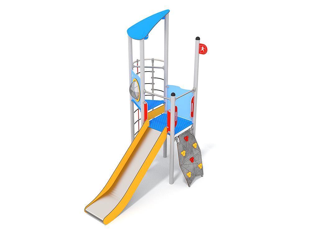 Schwinger für Kleinkinder mit Metallgestell und grünen Verbindungen auf weißem Hintergrund.