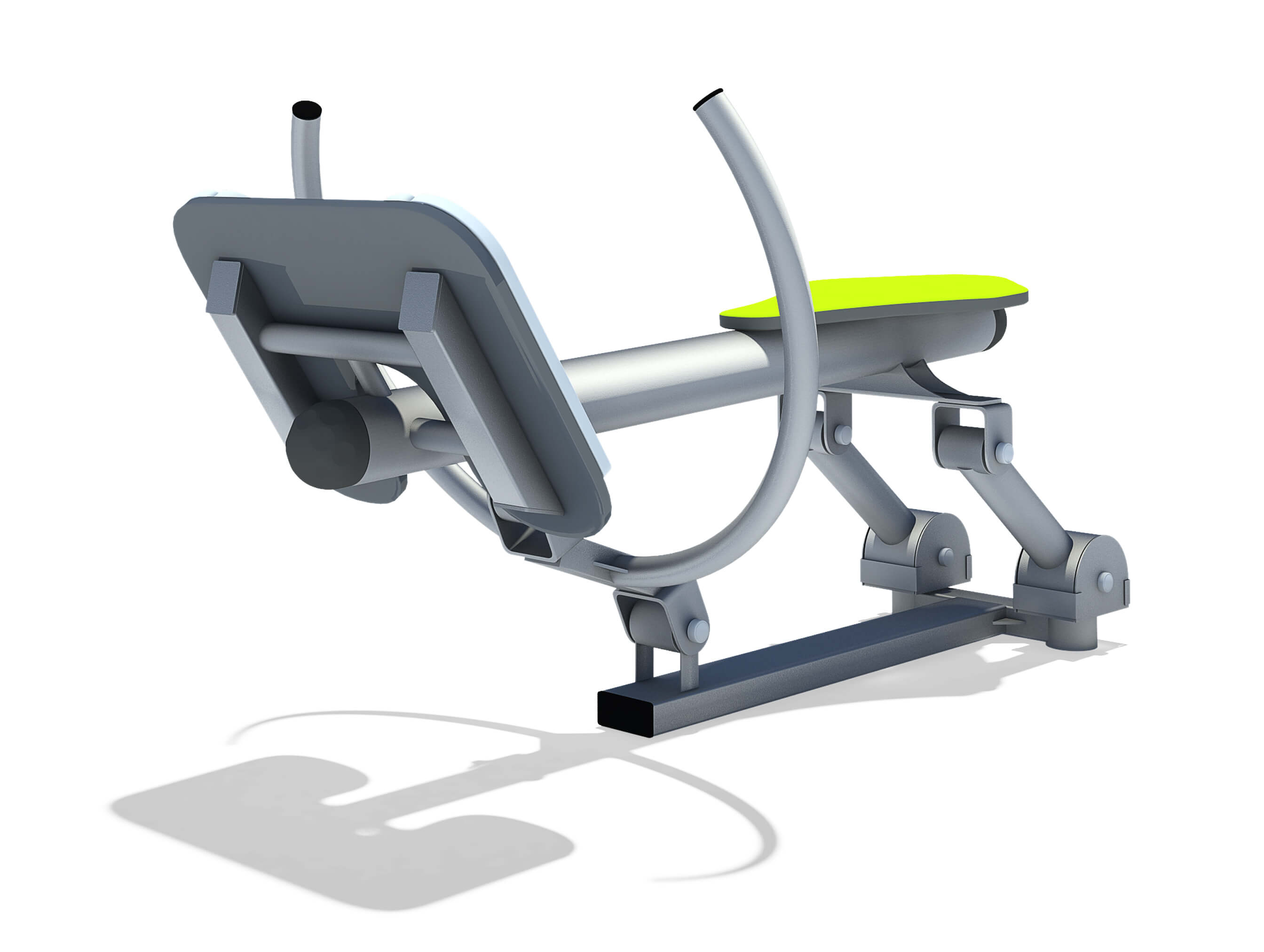 Gymgerät für Rücken- und Beinübungen mit grünem Sitzkissen auf weißem Hintergrund.