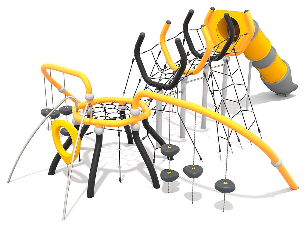 Schwinger für Kleinkinder mit Metallgestell und grünen Verbindungen auf weißem Hintergrund.