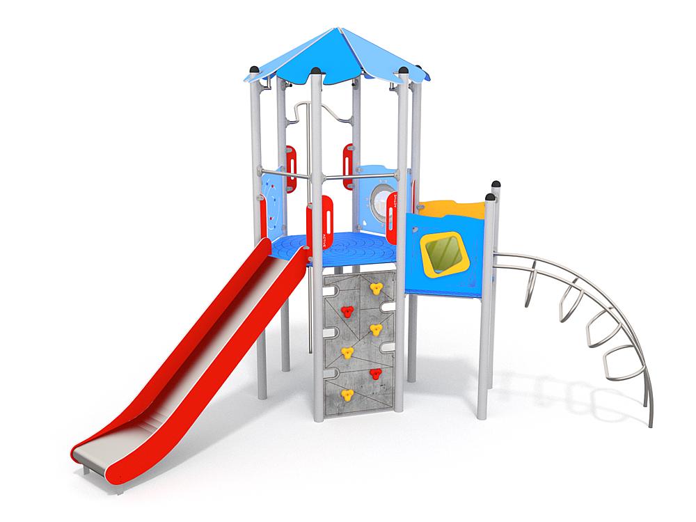 Schwinger für Kleinkinder mit Metallgestell und grünen Verbindungen auf weißem Hintergrund.