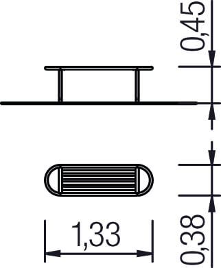 Technische Zeichnung eines runden Bauteils mit Maßen: 1,33 x 0,38 x 0,45 cm.
