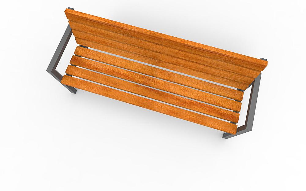 Holzbank mit Metallgestell auf weißem Hintergrund – minimalistisch und modern gestaltet.