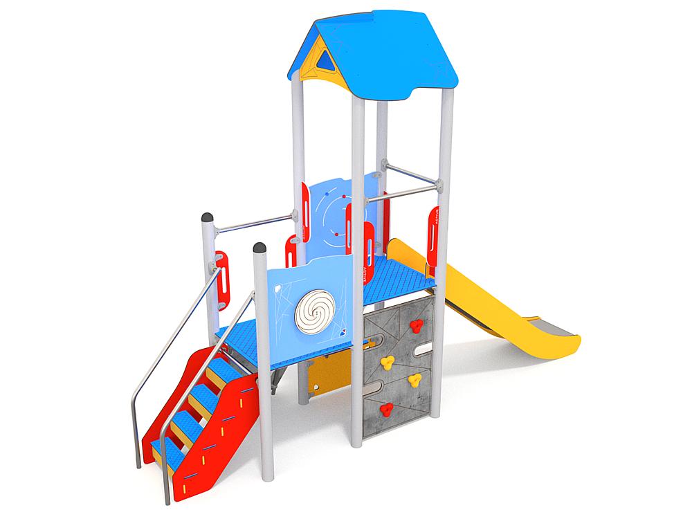 Schwinger für Kleinkinder mit Metallgestell und grünen Verbindungen auf weißem Hintergrund.