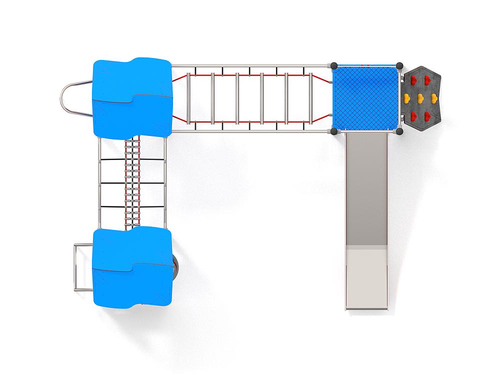 Schwinger für Kleinkinder mit Metallgestell und grünen Verbindungen auf weißem Hintergrund.