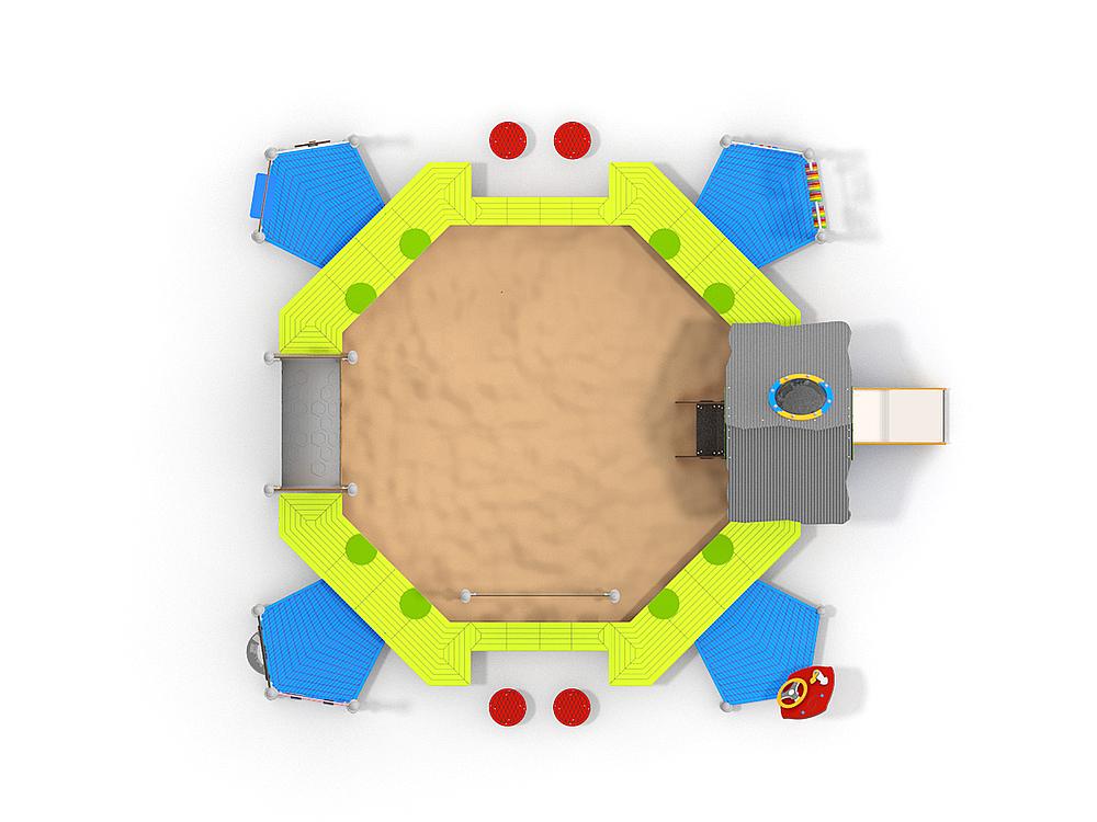 Schwinger für Kleinkinder mit Metallgestell und grünen Verbindungen auf weißem Hintergrund.