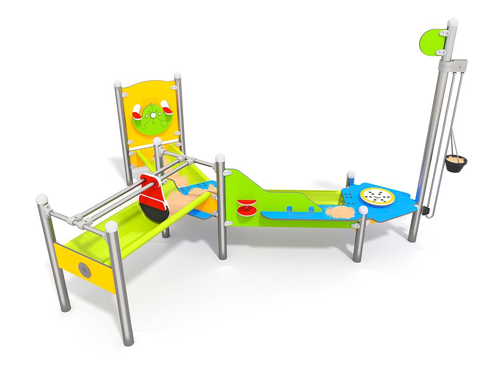 Schwinger für Kleinkinder mit Metallgestell und grünen Verbindungen auf weißem Hintergrund.