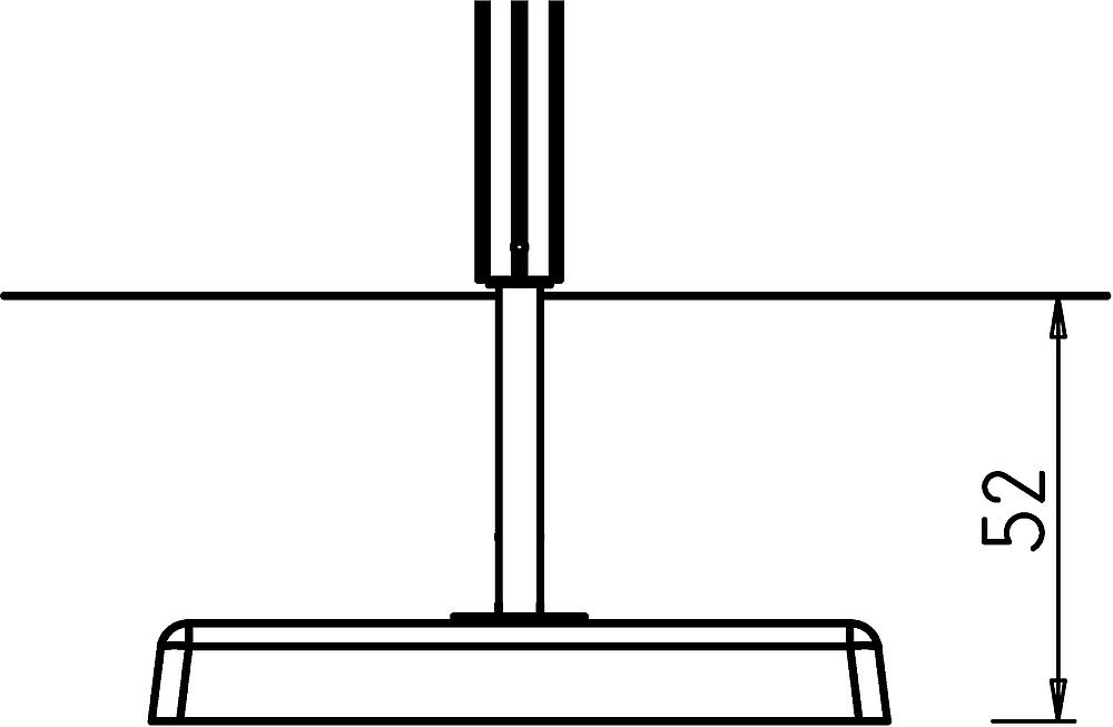 Schwarze technische Zeichnung einer Lampe mit 52 cm Höhe und rechteckigem Schirm.