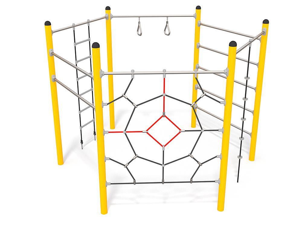 Schwinger für Kleinkinder mit Metallgestell und grünen Verbindungen auf weißem Hintergrund.