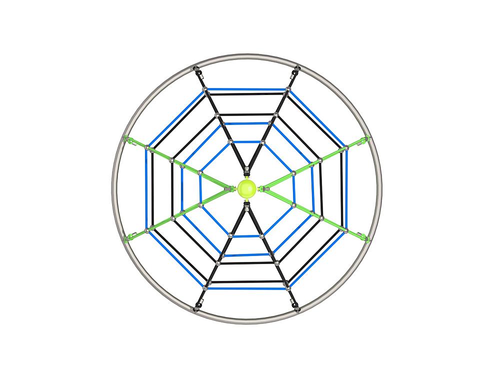 Schwinger für Kleinkinder mit Metallgestell und grünen Verbindungen auf weißem Hintergrund.