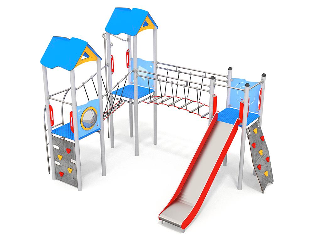 Schwinger für Kleinkinder mit Metallgestell und grünen Verbindungen auf weißem Hintergrund.