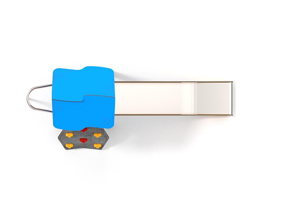 Schwinger für Kleinkinder mit Metallgestell und grünen Verbindungen auf weißem Hintergrund.