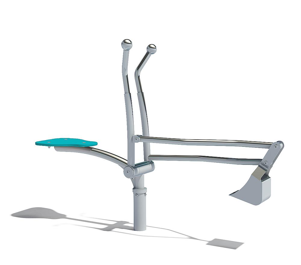 Metallgestell mit Sitz und Griffen für Schwimmbad – modernes Fitnessgerät im Wasser.