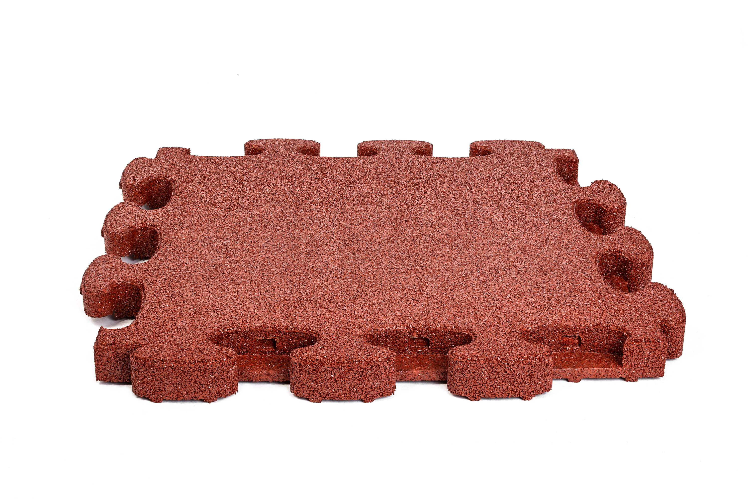 Rote Puzzle-Teppichfliese mit rauer Oberfläche und passgenauen Kanten für Bodenbelag.