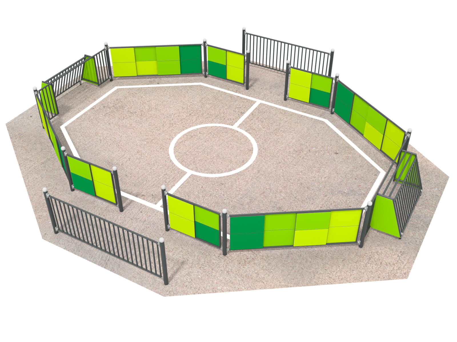 Schwinger für Kleinkinder mit Metallgestell und grünen Verbindungen auf weißem Hintergrund.
