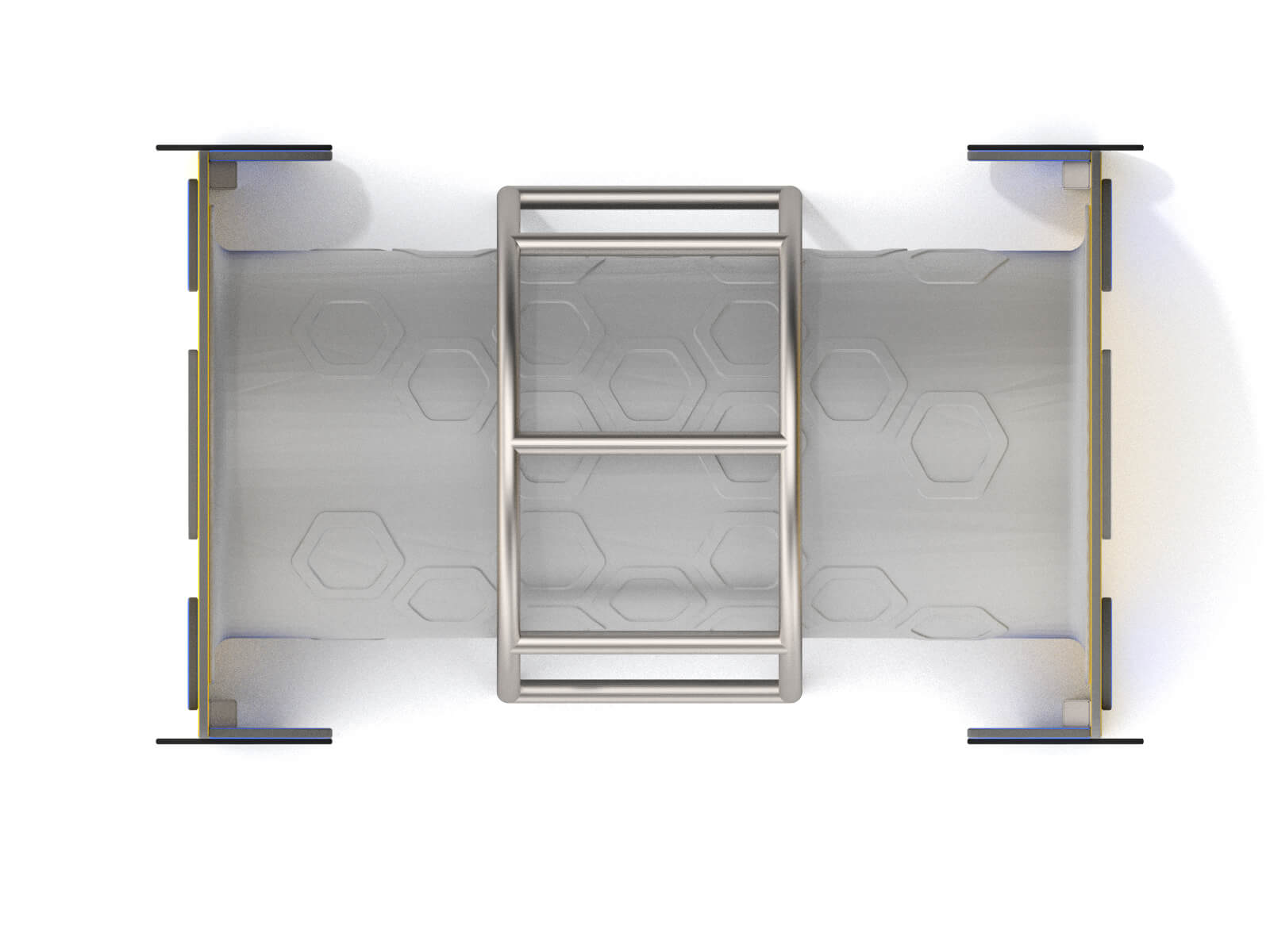 Schwinger für Kleinkinder mit Metallgestell und grünen Verbindungen auf weißem Hintergrund.