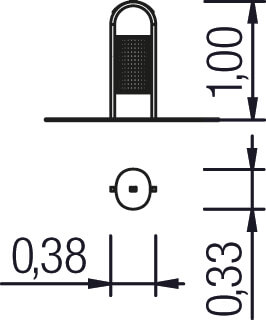 Technische Zeichnung eines LED-Moduls mit Maßen: 1,00 x 0,38 x 0,33 cm.